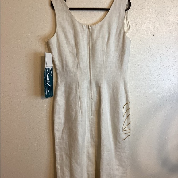 Santa Fe By Jim Tremblay Sheath Ramie Gold Embroidered Leaves Dress Size 4 NWT - Picture 6 of 9